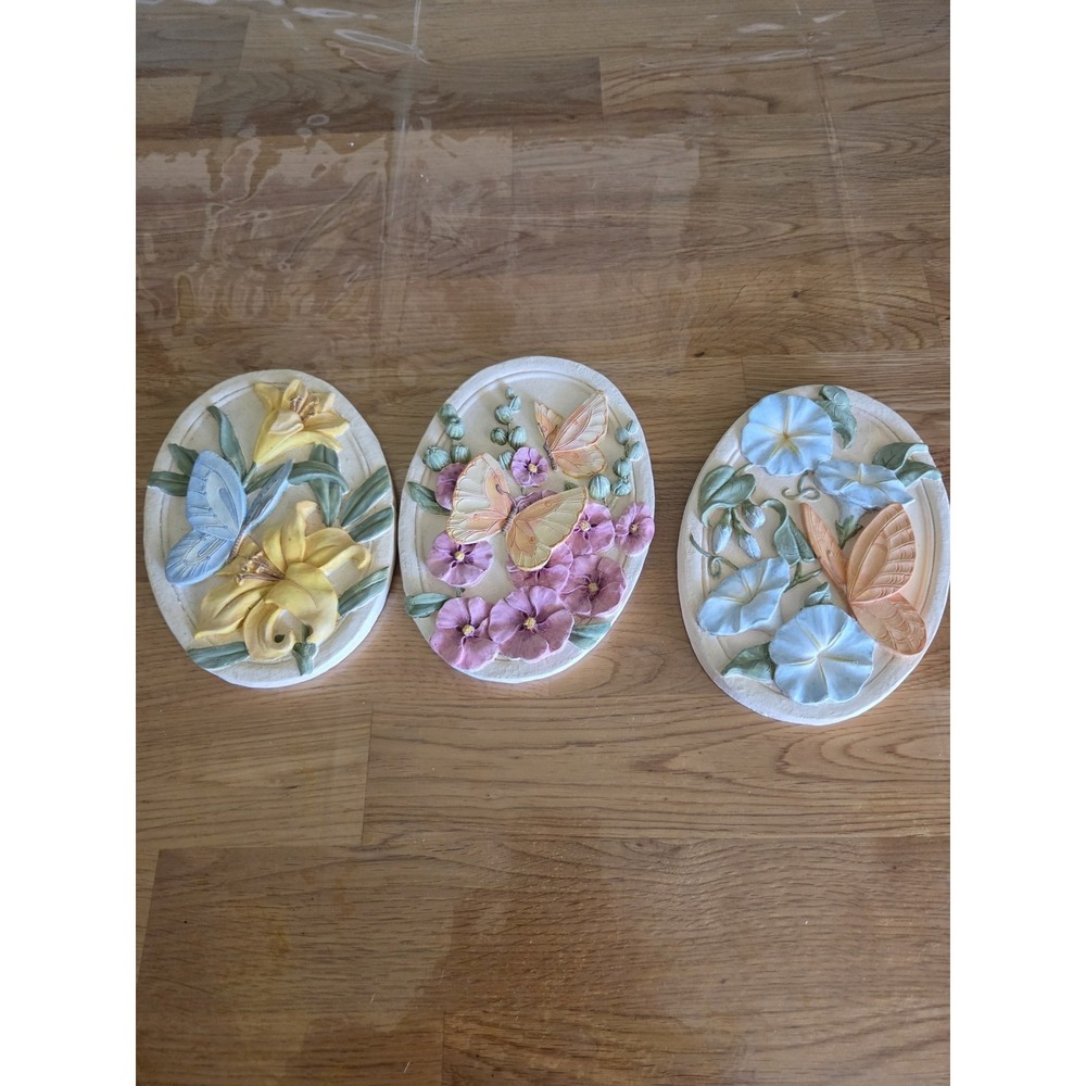 Set of Three  Floral Butterfly Plaques  2003 The Avon Gift Collection